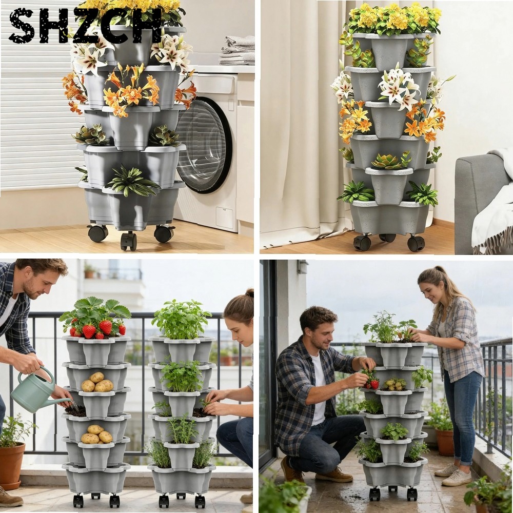 Vertical Planter Tower - Plant Tower 6-Tier with Wheels Weatherproof