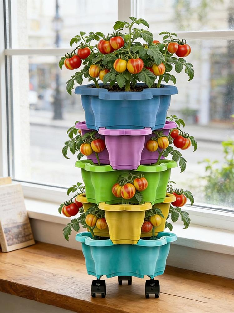 Vertical Planter Tower - 4/5 Tiers Flowerpot Vertical Tower, Stackable